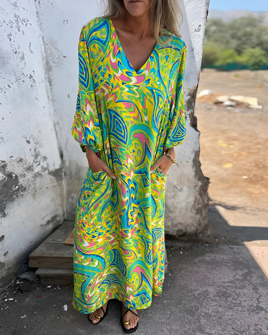 Vestido Pérola - Decote em V | Super Leve e Solto - Vintage (Primavera 2025)